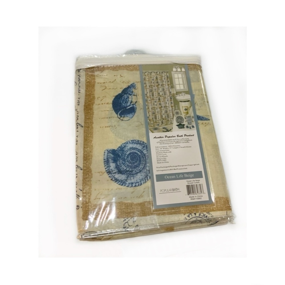 Nautical Fabric Shower Curtain Beach White Beige Blue 70 x 72 in NEWv - Picture 4 of 14